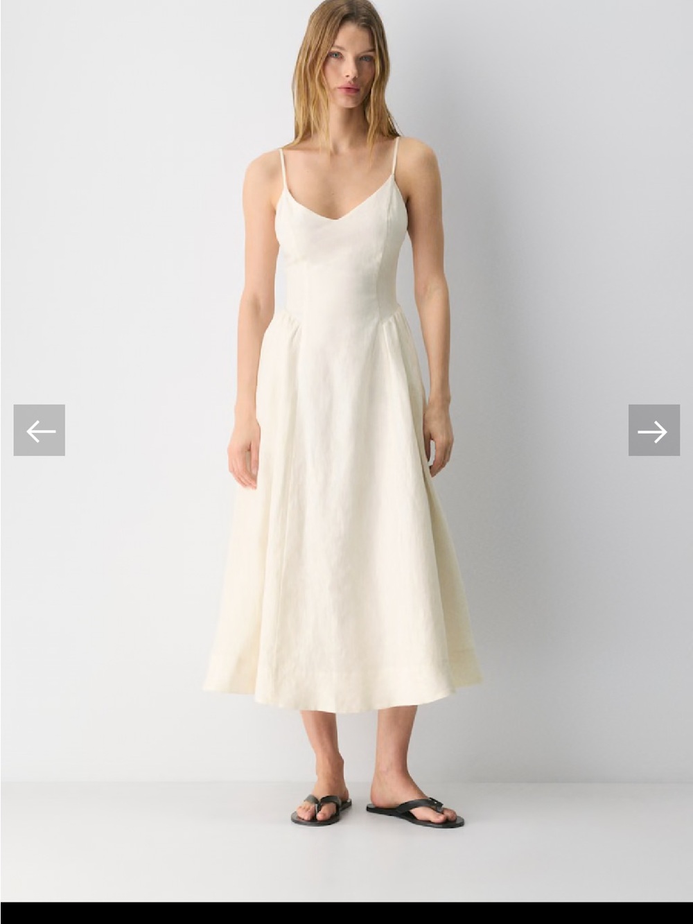 Sleeveless White Midi Slip Dress with V-Neck